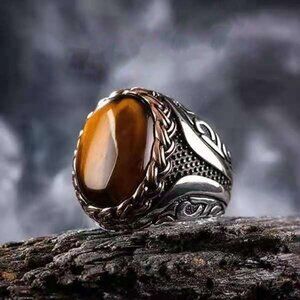 Yellow Tiger Stone Braided Stripe Ring